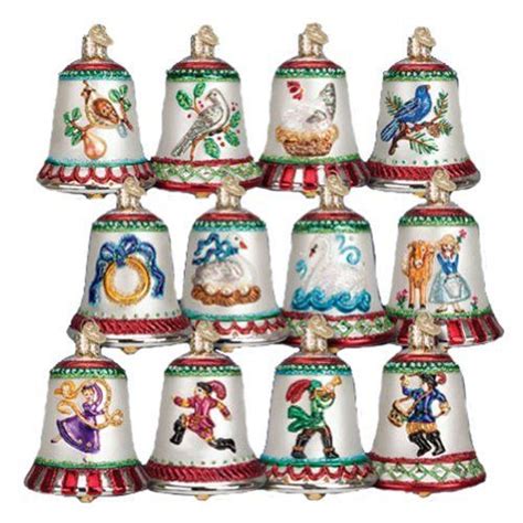 Old World Christmas 12 Days Of Christmas Bells Blown Glass Ornaments