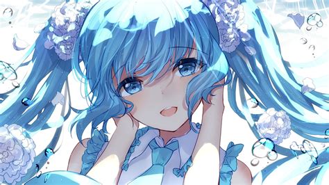 Wallpaper Anime Vocaloid Hatsune Miku Blue Hair Twintails Blue
