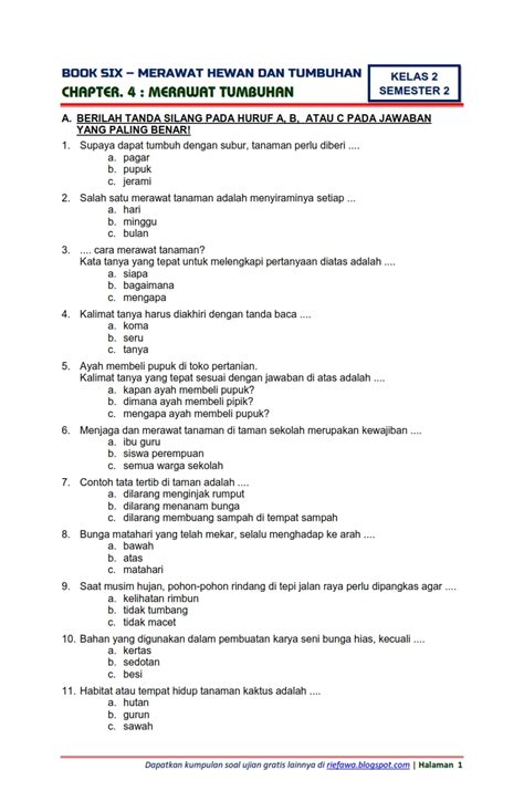 Soal Uts Kelas 2 Semester 2 Tema 5 Riset