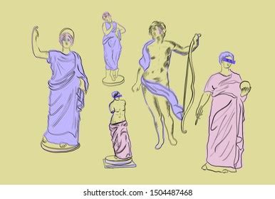 Set Statue Goddess Greek Sculpture Male Stock Vector Royalty Free Shutterstock