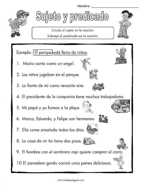 Ejercicios De Sujeto Y Predicado Para Quinto De Primaria Fichas Para