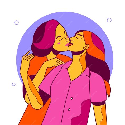 漫画のレズビアンのキスのイラスト プレミアムベクター