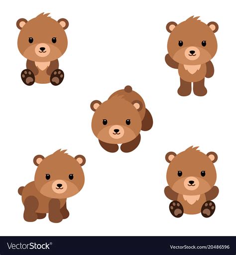 Set Of Cute Cartoon Bears In Modern Simple Flat Vector Image