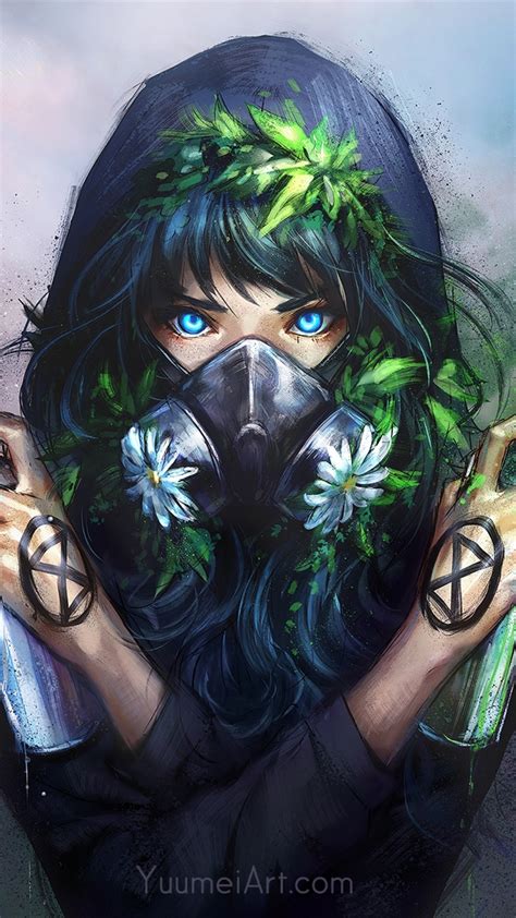 Download 1080x1920 Anime Girl Riot Hoodie Mask Anonymous Paint