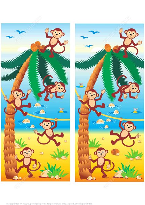 Find 10 Differences Playful Monkeys Beach Coconut Palm