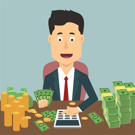 Premium Vector Vector Flat Illustration Of Businessman With Pile A Money