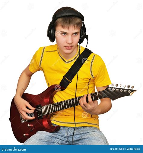 A Young Man Plays The Electric Guitar Stock Photo Image Of Guitar