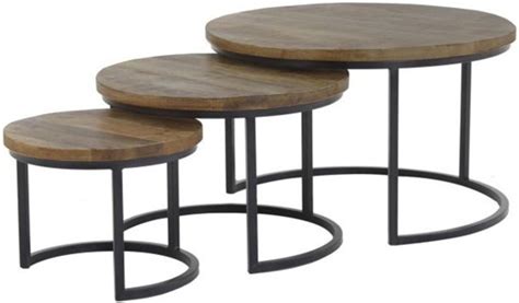 Salontafel set van 3 rond industrieel ivy hout. bol.com | Salontafel LYNN Rond - Set van 3 - Mangohout en ...