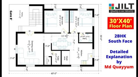 30 X 40 2 Bhk House Plan Ground Floor Layout 1200sft West Face