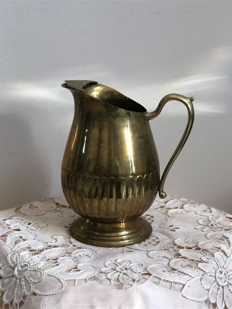 Vintage Mid Century Brass Pitcher With Handle Made In India Etsy