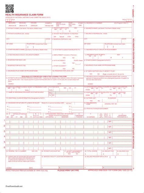 Health Insurance Claim Form 1500 Printable