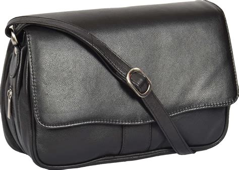 Black Leather Shoulder Bag Womens Classic Flap Over Messenger Casual