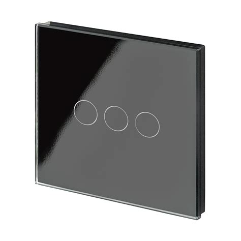 Crystal Glass 3 Gang 240v Touch Pulseretractive Light Switch Black