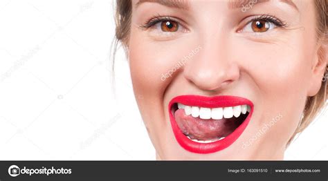 White Teeth And Red Lips Perfect Female Smile After Whitening Teeth