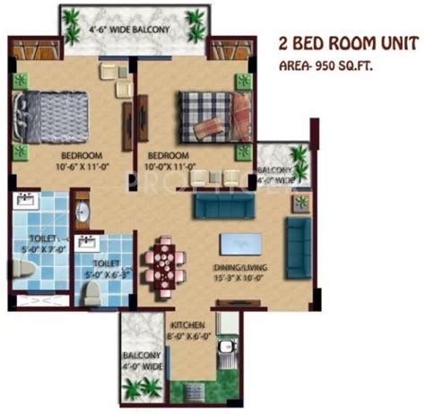 950 Sq Ft 2 Bhk Floor Plan Image Proplarity Group Pratham Available