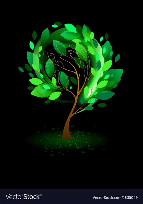 Green tree on a black background Royalty Free Vector Image