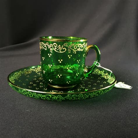Moser Green Glass Cup And Saucer Circa 1875 Moorabool Antiques Galleries