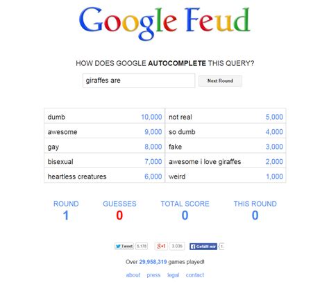 Google feud is an unconventional browser puzzle game based on a popular american tv show the idea behind google feud is both simple and ingenious. playing google feud when... - funny