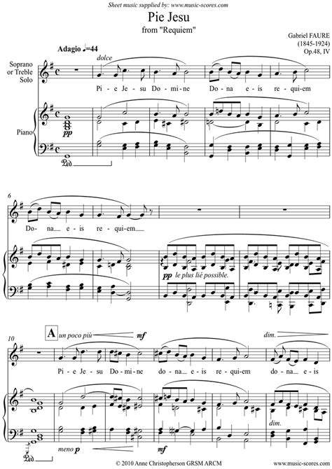 Faure Op48 Pie Jesu From Fauré Requiem Voice G Major Classical Sheet
