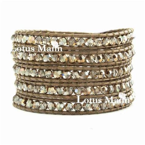 Lotus Mann Bronze Shade Crystal Wrap Bracelet On Kansa Leather Crystal