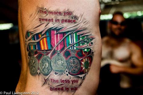 Tattoo Honoring The Medals Of His Father Who Served In Vietnam