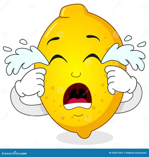 Crying Lemon Cartoon Character On White Background Vector Illustration