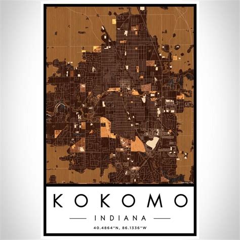 Kokomo Indiana Map Print In Ember In 2020 Map Print Indiana Map