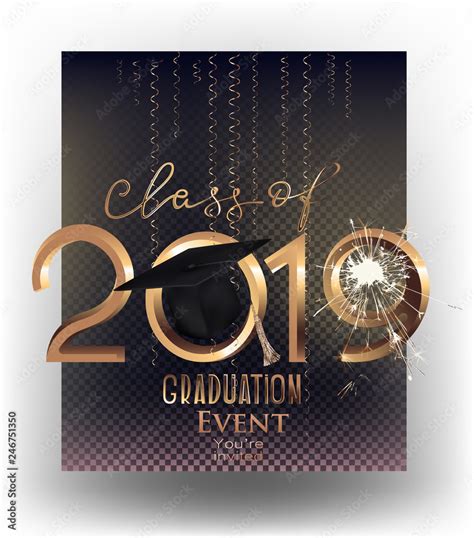 Graduation Party 2019 Invitation Card With Golden Letters And Sparks