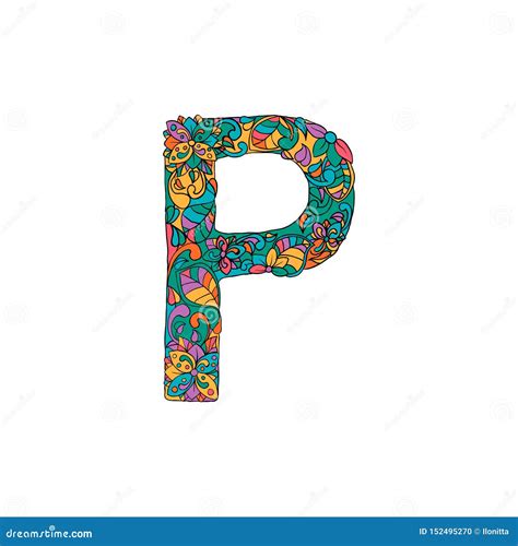 Colorful Ornamental Alphabet Letter P Font Stock Vector Illustration