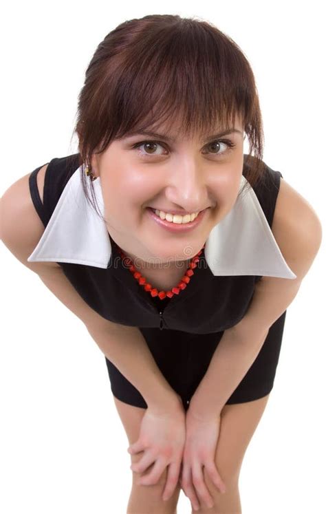 Smiling Woman Leaning Forward Stock Image Image Of Attractive