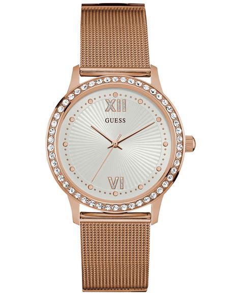 Guess Womens Rose Gold Tone Stainless Steel Mesh Bracelet Watch 39mm