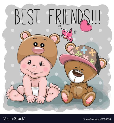 Cute Cartoon Baby And Teddy Bear Royalty Free Vector Image