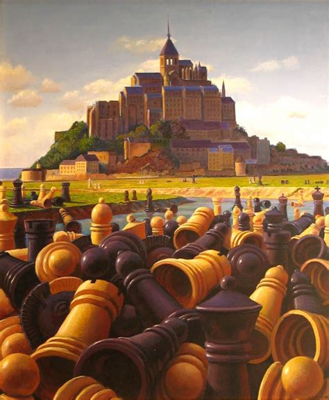 An Oil Painting Of Chess In Front Of A Castle