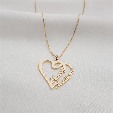 Personalized Heart Necklace With Two Names Customized Couple Etsy