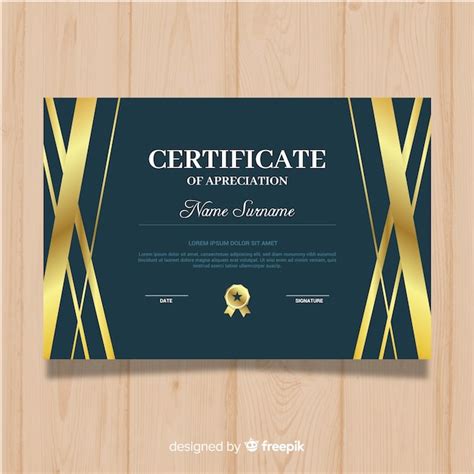 Golden Certificate Of Appreciation Free Vector