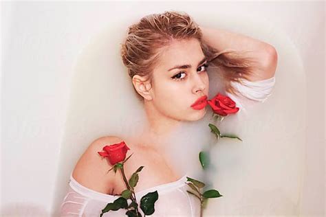 An Attractive Young Woman Lies In Milk Bath By Stocksy Contributor Jovana Rikalo Milk Bath