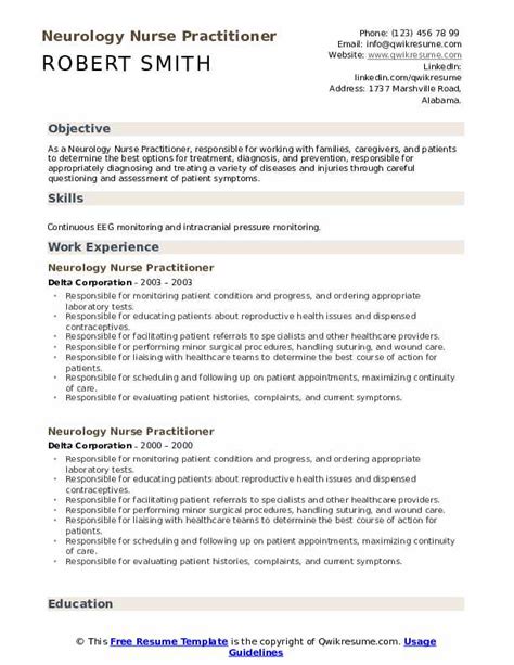 Neurology Nurse Practitioner Resume Samples Qwikresume