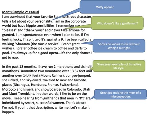 While this profile is a good length, there aren't many specific details about the person. Good Writing Mens Sample #2 | About Me | Sparkology ...