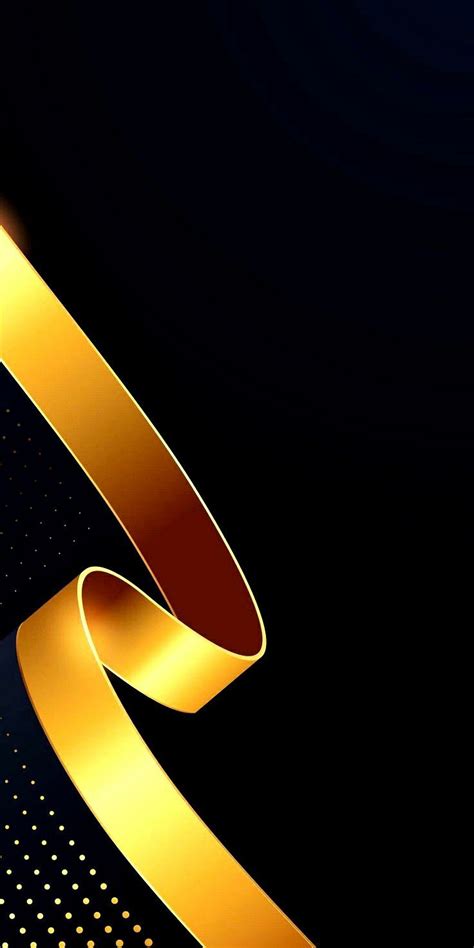 A Gold Ribbon On A Black Background With Some Dots In The Bottom Right