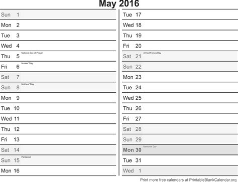 May 2016 Free Printable Calendar Printable Blank