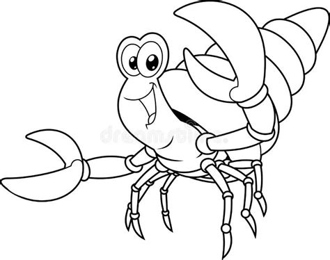 Outlined Happy Hermit Crab Cartoon Character In A Shell Waving For