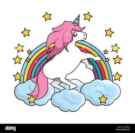 Beautiful Cute Unicorn Running Over Soft Cloud Stock Vector Image And Art