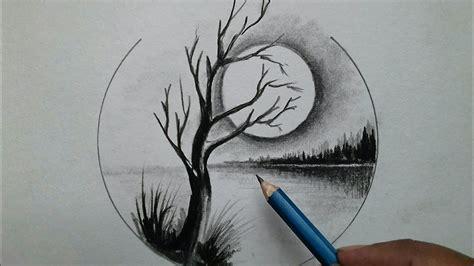 Easy Moonlight Drawing Step By Step For Beginners Pencil Sketch Of