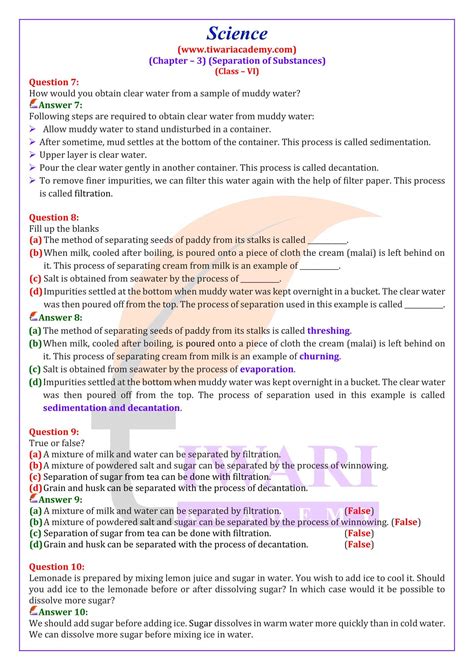 Ncert Solutions For Class Science Chapter Separation Of Substances