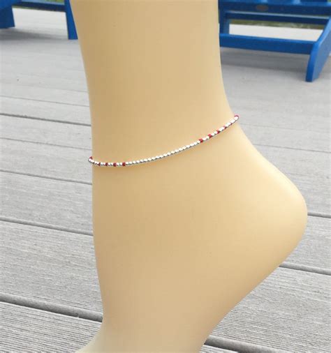 Anklets Red And Sterling Silver Anklet Sterling Silver Etsy