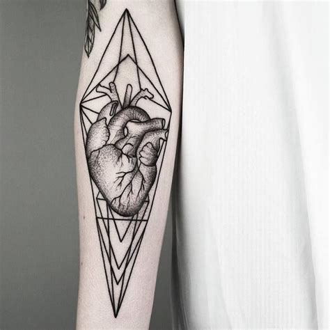 Anatomical Heart Tattoo With Geometric Elements By Malvina Maria Heart