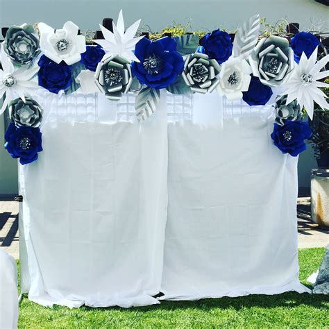 Photo Booth Royal Blue Silver And White Wedding Decor Paper Flowers