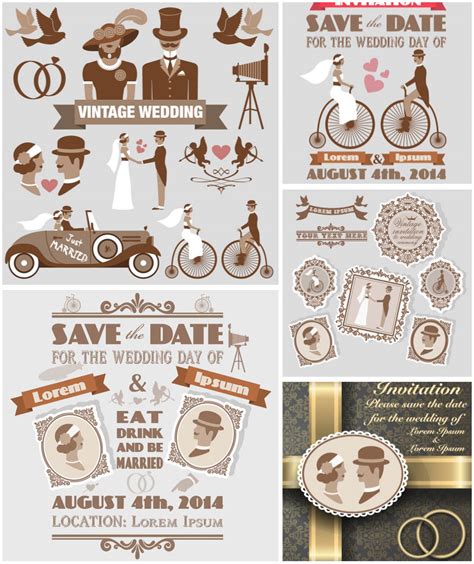 Vintage Style Wedding Invitations Vector Free Download Images Clip