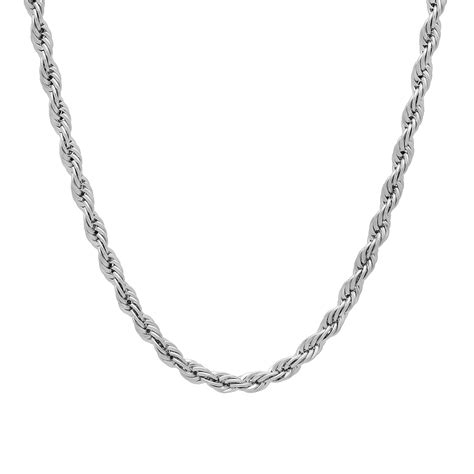 3mm High Polished Stainless Steel Twisted Rope Chain Necklace 24 Inches T Box