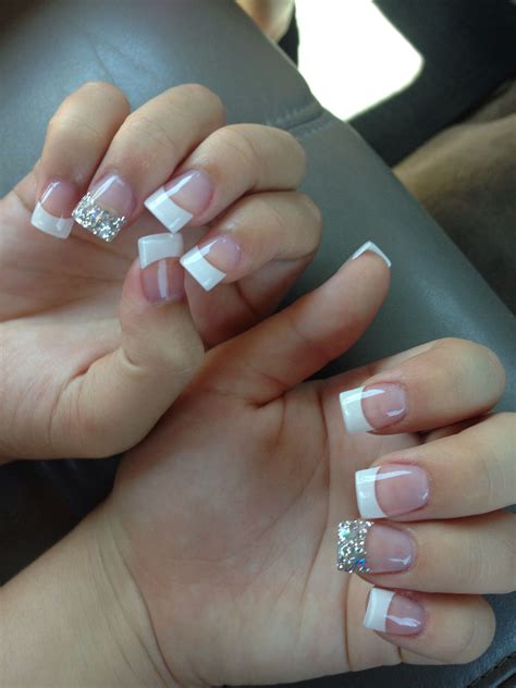 French Tip Nails With Accent Sparkly Silver Nail Weddingnails